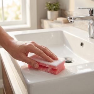 Σφουγγάρι Ροζ Με Λευκή Αντιχαρακτική Τσόχα Temotex